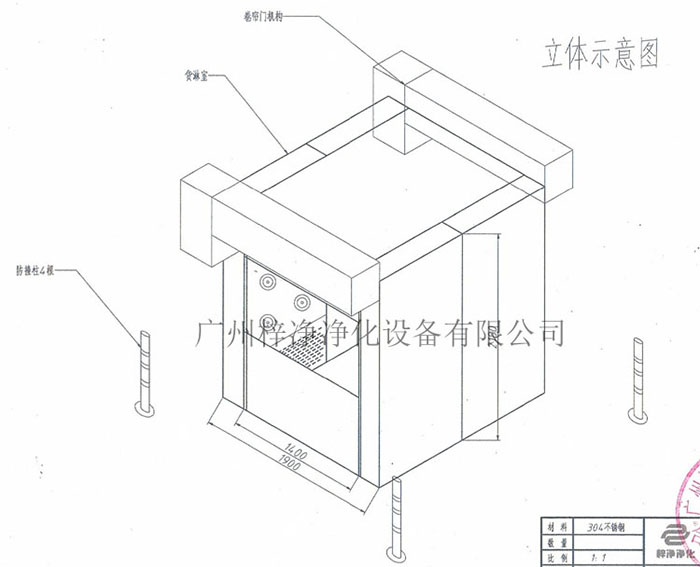 快速卷簾門(mén)風(fēng)淋室立體圖